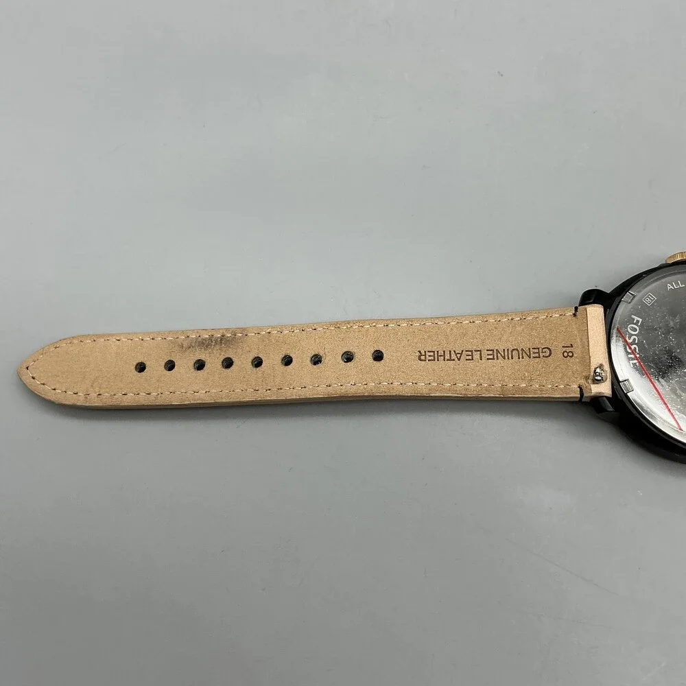 Fossil ES3772 Womens Watch 40mm Gold Tone Beige Leather Crystals New Battery